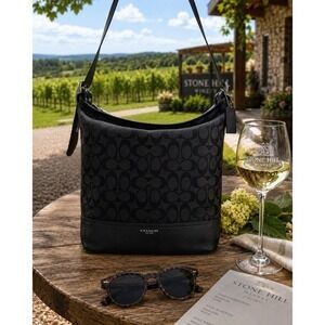 Coach Legacy Signature Duffle Bag Black Jacquard Leather Shoulder‎ Hobo Like New